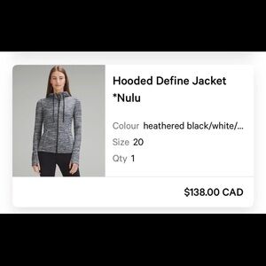 lululemon athletica Heathered Black and White Hooded Define Jacket